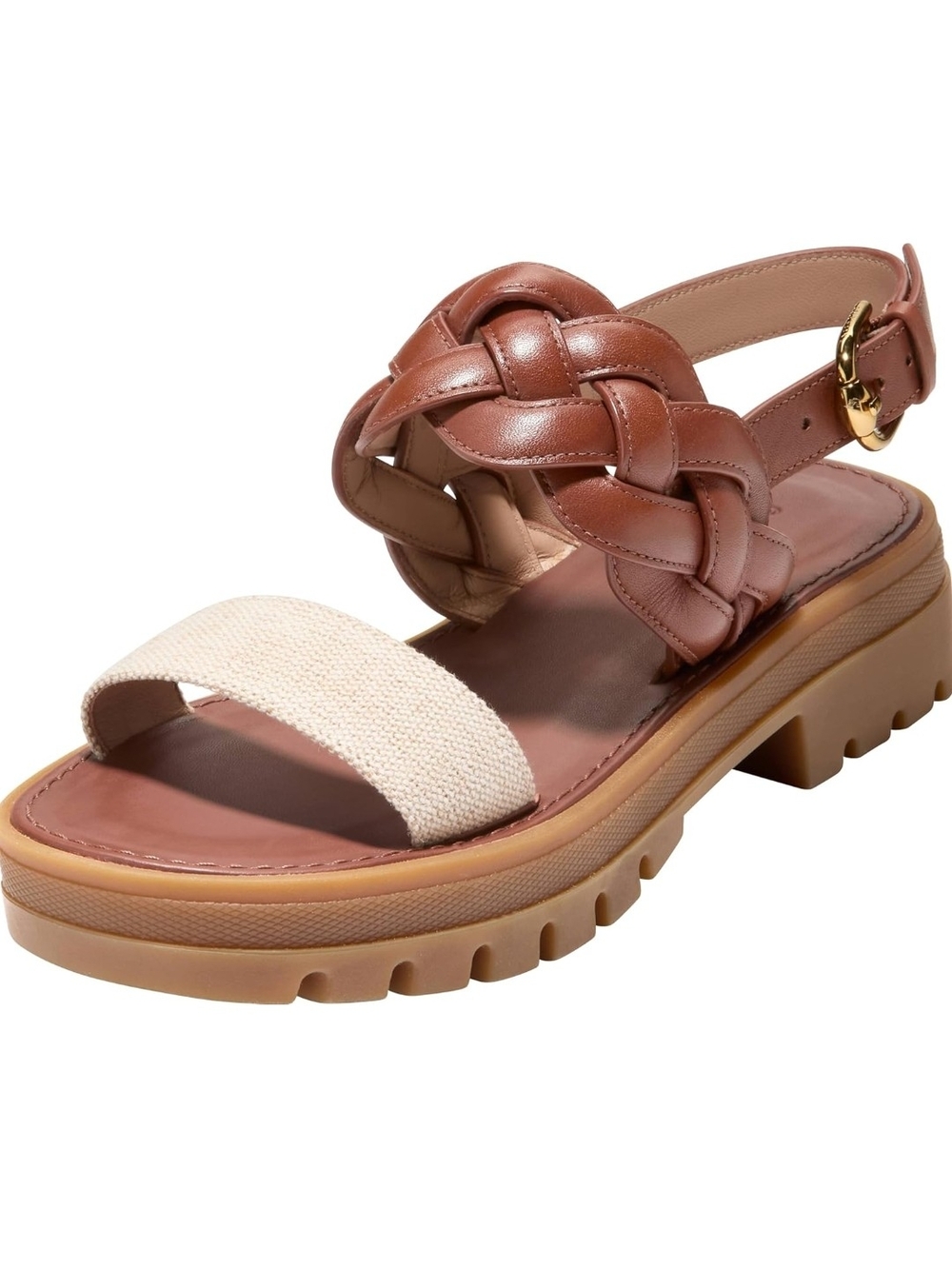 Cole Haan Braided Leather Platform Sandal in Brown and Cream
